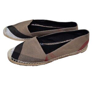 Burberry Check Espadrille Slip-On Canvas Loafers Sz 39 / 8.5 Beige